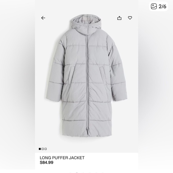 H&M Light Gray Long Quilted Puffer Jacket - Picture 3 of 3